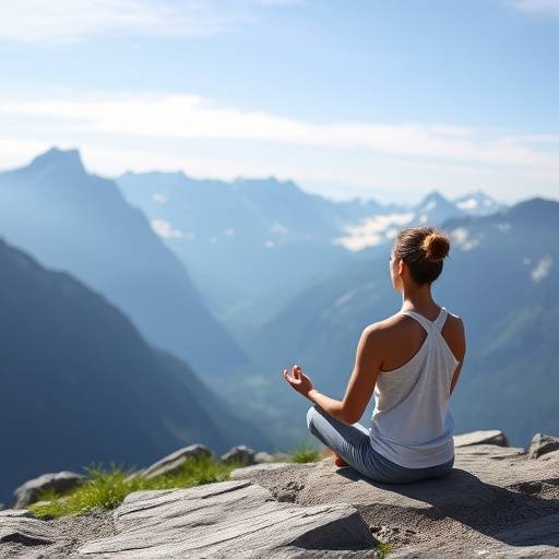 A person meditating in a serene mountain setting with a view of the Swiss Alps, Zermatt