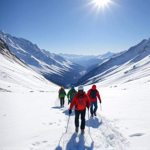 Hikers traversing a snowy mountain pass on the 'Winter Wonderland Hike' tour