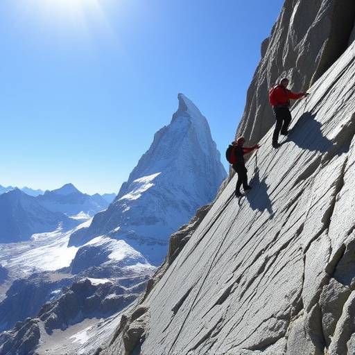 Rock climbers scaling a cliff face during the 'Matterhorn Climbing Expedition' tour